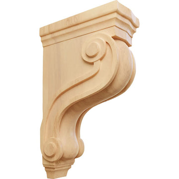 Boston Traditional Scroll Wood Corbels, 3 7/8"W x 8"D x 13"H, Red Oak
