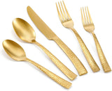 Gold Silverware Set Flatware Set Matte Finished Stainless Steel Hammered Heavy Cutlery Set 20 Pieces Service for 4