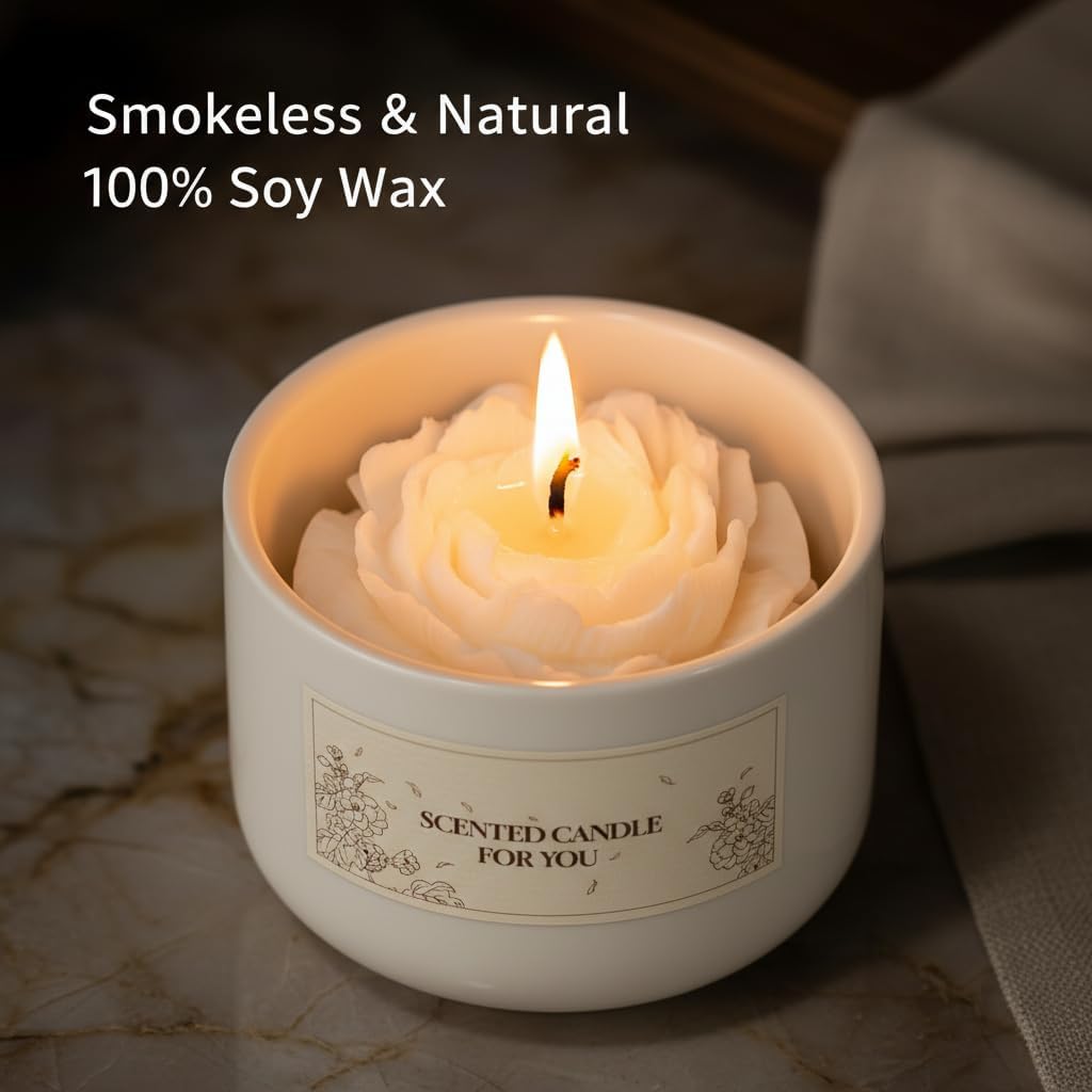 Romantic Scented Candle Gift Set for Women Luxury Floral Aromatherapy Candle with Wood Stand Relaxation (Camellia