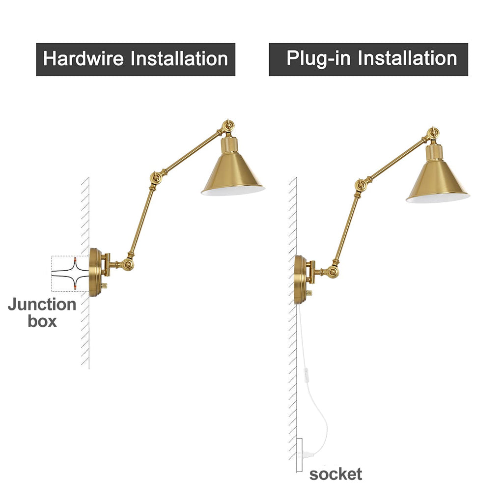 Wall Sconce Plug in, Brushed Brass Dimmable Wall Sconce Swing Arm Wall Lights Plug in Wall Mounted Light with 6FT