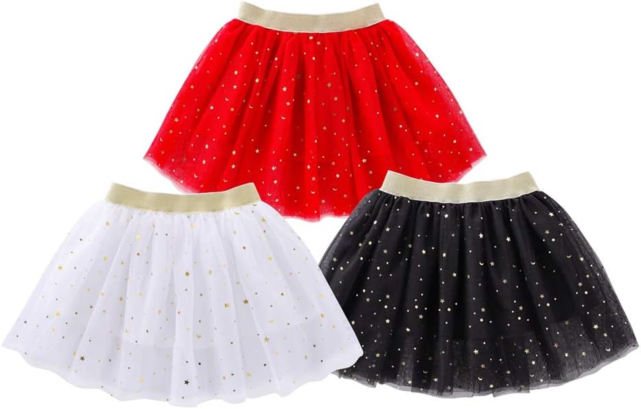 Toddlers Girls Sparkle Tulle Tutu Skirt with Sequins Stars Moon Sun