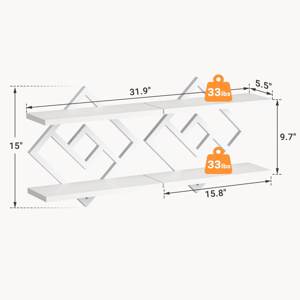 Floating Shelves for Wall, Set of 2 Hanging Shelves, White