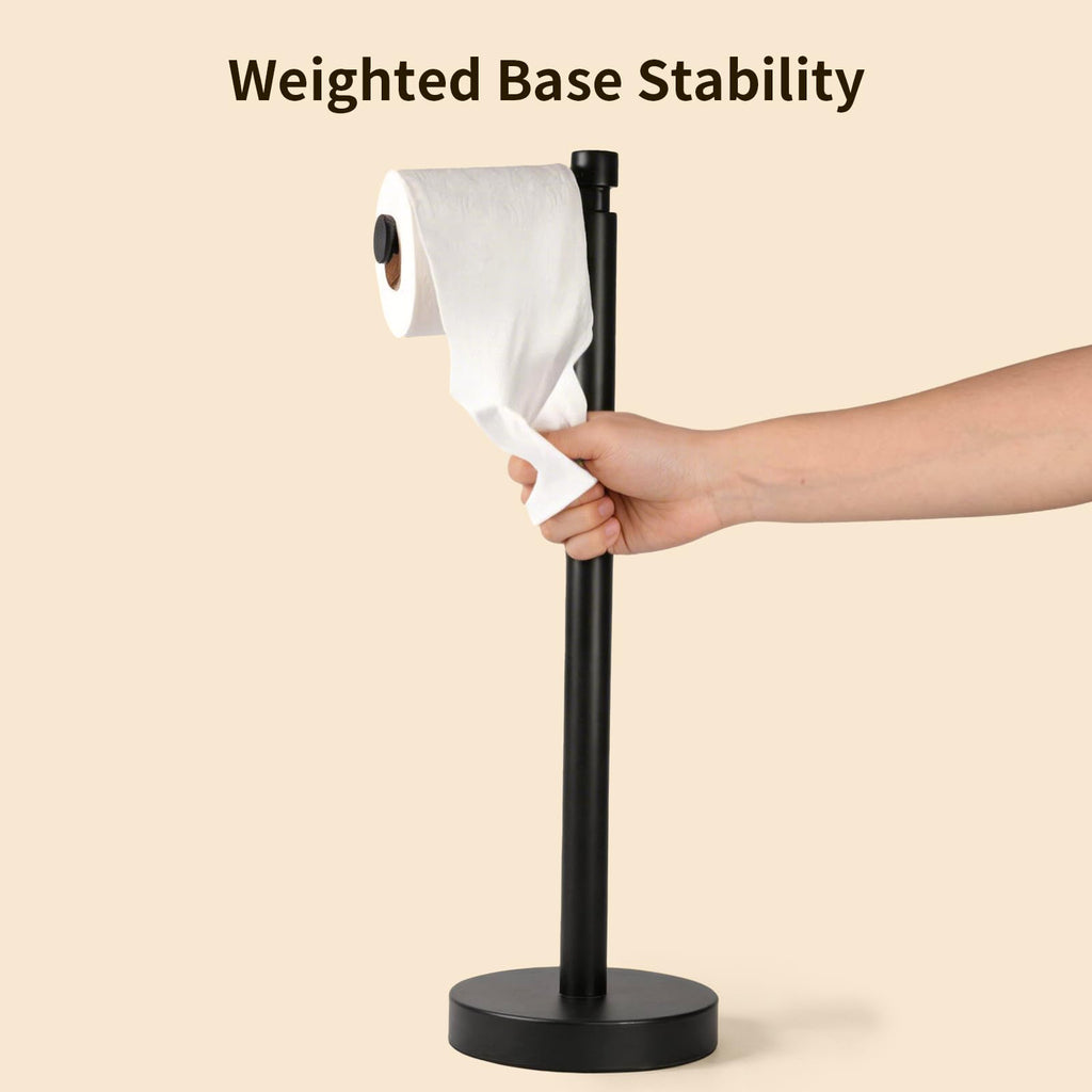Toilet Paper Holder Stand with Weighted Base, Matte Black