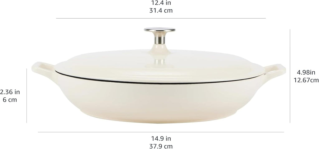 Enameled Cast Iron - Covered Round Casserole Skillet with Lid, Oven Safe - 500°F, Even Heat Distribution, 3.3-Quart