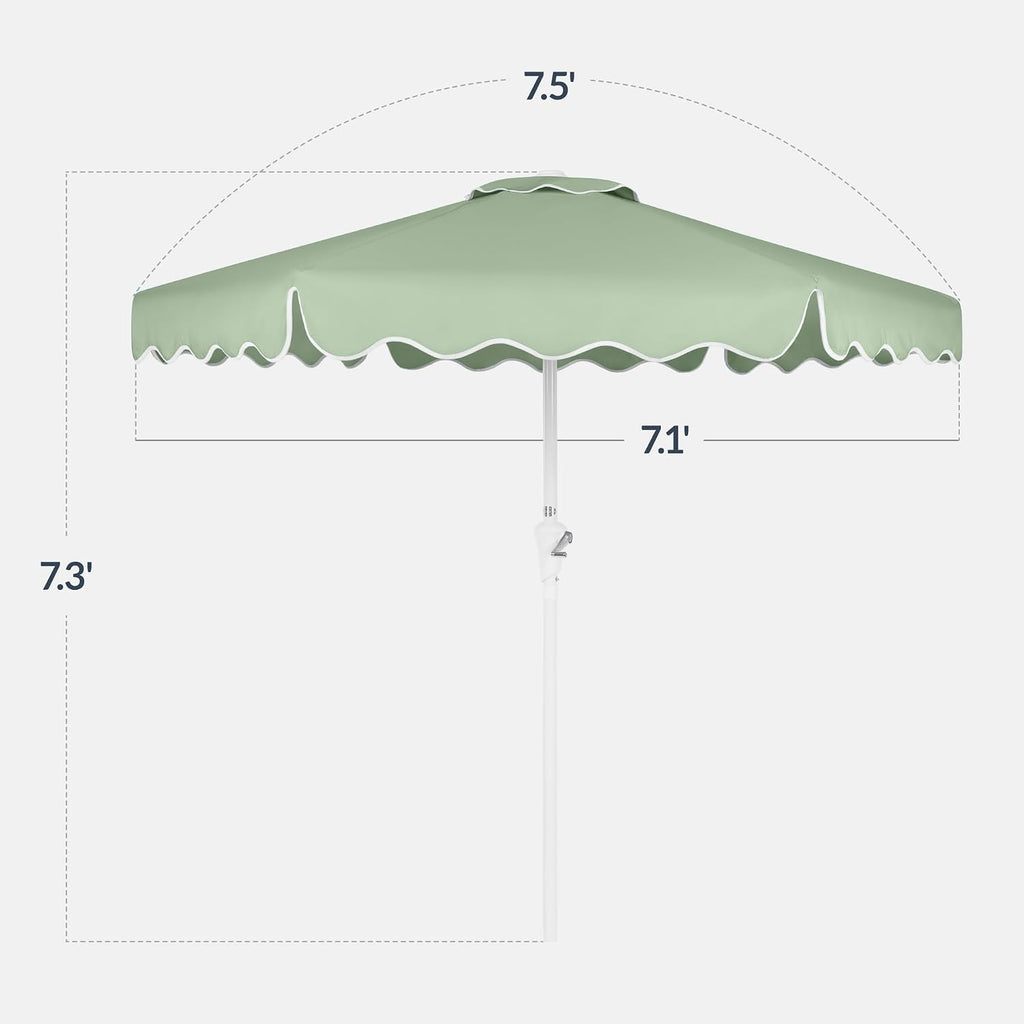 7.5ft Patio Market Umbrella with Wavy Trim, UV-Fade-Resistant 210g Canopy, Crank & Tilt, Wind Vent, Heavy-Duty Frame - S