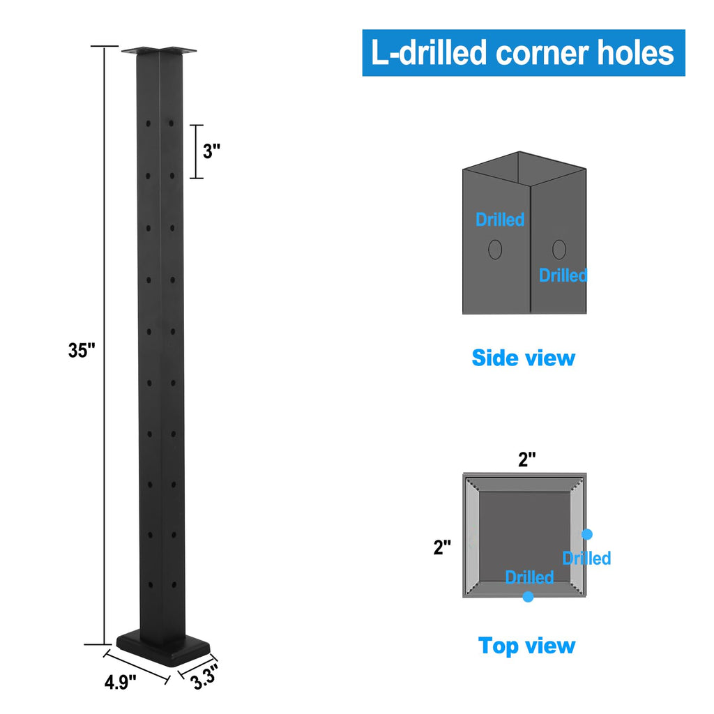 36" Corner Post L-Drilled Cable Railing Post Fixed Top