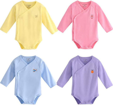 Boys Girls Long Sleeves Kimono Bodysuit Cotton Baby Side-Snap Clothes Pack of Baby Layette Set