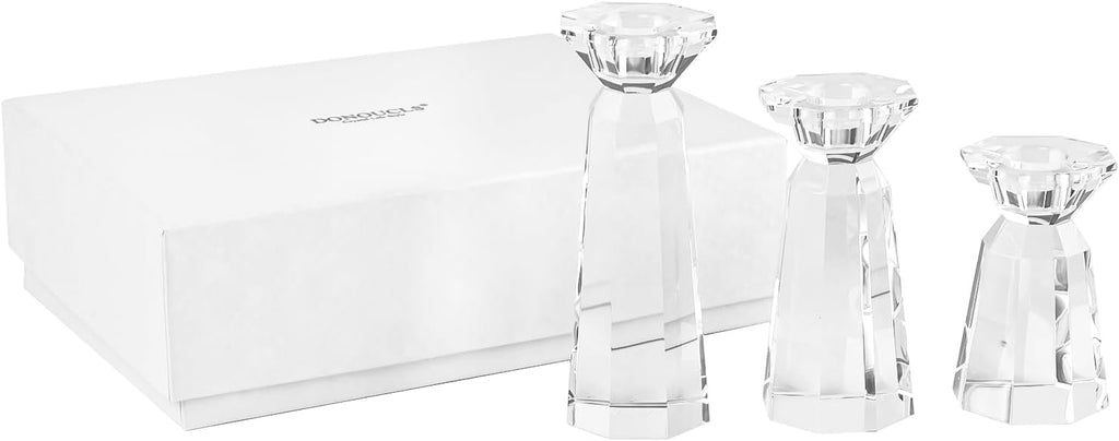 Crystal Tapered Candle Holders Crystal Candlestick Home Tabletop Decorations Pack of 3, Comes with Gifted Box