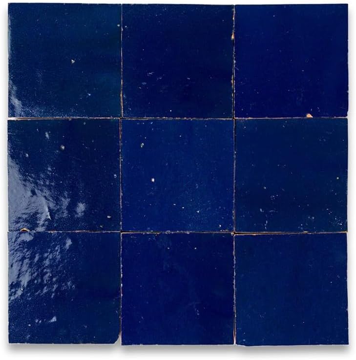 Zellige Mosaic Tile, 4x4in. Floor & Wall in Dark Blue | Clay