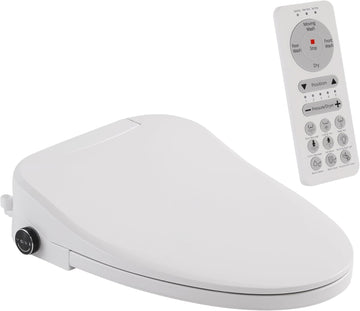Elongated Smart Bidet Toilet Seat with Remote Control, Heated Seat, Warm Water Wash, Warm Air Dryer, Multiple Spray Modes for Adults and Children