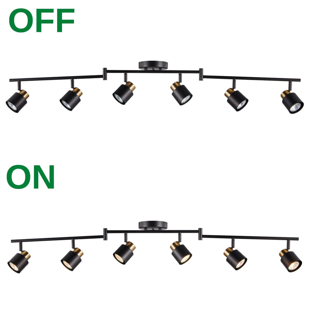 6 Light Foldable Track Lighting Kit, Matt Black Brass Finish Adjustable with Moden Flush Mount Ceiling Spotlight