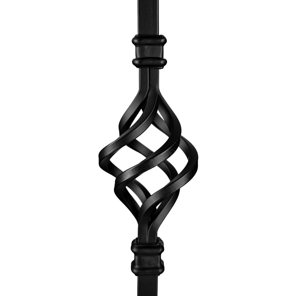 1/2" Square Hollow Black Steel Interior Stair Baluster- 44" Long - Double Basket (Pack 12)