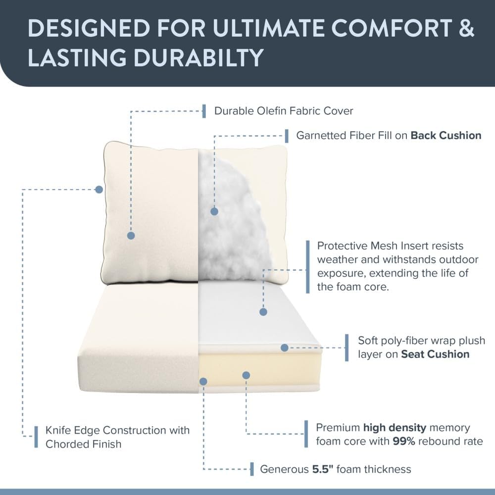 Outdoor Deep Seat, Patio Seat Cushion, 24 x 48 Inch, Premium Outdoor Memory Foam, Fade Resistant, Solstice Olefin