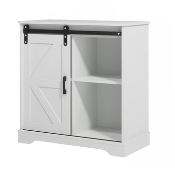 Sliding Barn Door Buffet Sideboard Storage Cabinet Coffee Bar Kitchen Farmhouse Style (White)