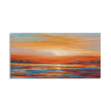 Colorful Ocean Sunset Abstract Beach Wall Art Orange Red Warm Sunrise Artwork Bathroom Wall Decor Large Beach Posters