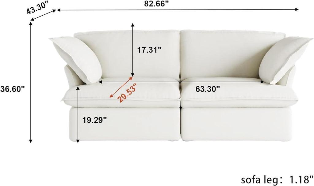 82.66" Cloud Couch for Living Room, Modular Sectional Sofa, Comfy Convertible Sectional Couches, Cushion Covers Removable, Down Filled Sofas for Living Room, Home, Apartment (Love Seat, White) A124-B0D3TJC1YZ