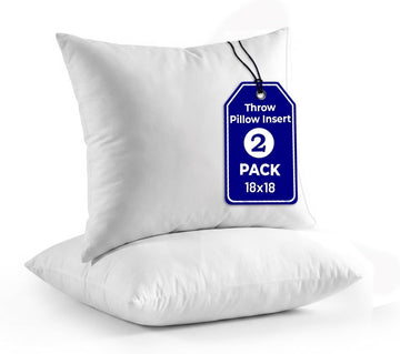18 x 18 Throw Pillow Insert White, Down Alternative Pillow Inserts for Decorative Pillow Covers, Throw - Set of 2