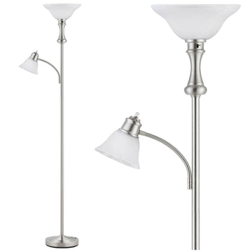 Torchiere Silver Floor Lamp with Adjustable Angle Reading Lamp-71IN