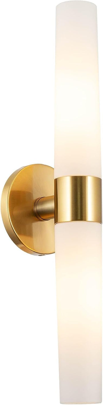 Duo 21" Modern Gold Wall Sconce with Frosted Glass Cylinder Shades, Linear 2-Light Gold Wall Light, Cool Brass Finish