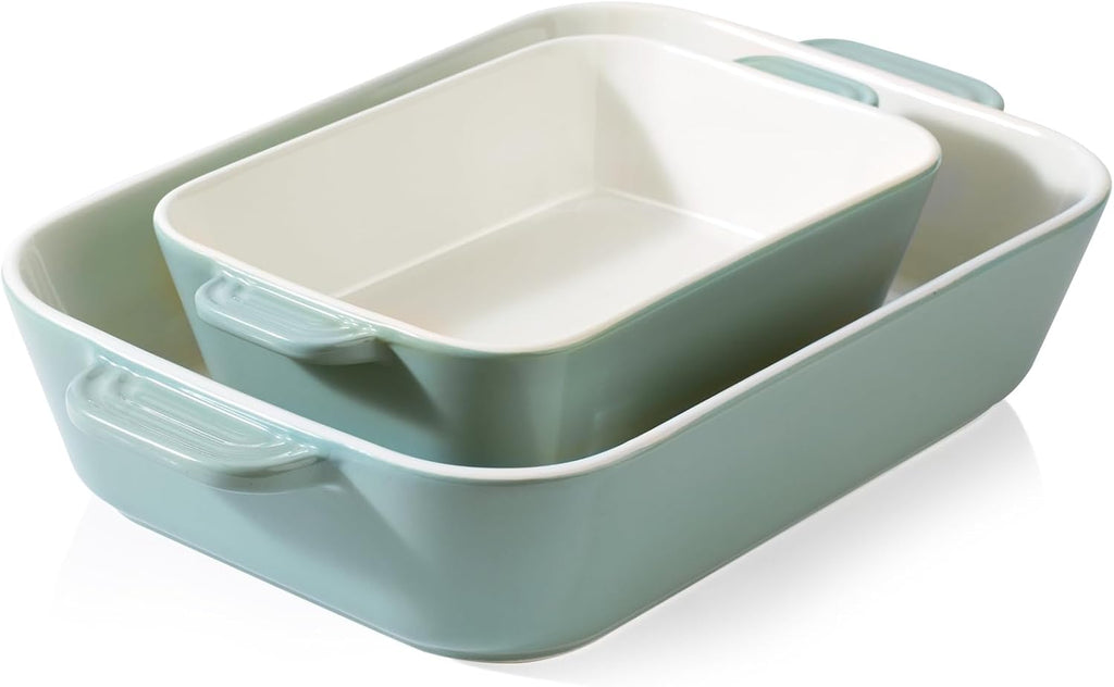 Ceramic Dish Set, 3+1QT Casserole Dish, Lasagna Pan 2Pack | Premium Durable Lead-free Glaze, Elegant Teal Easy clean