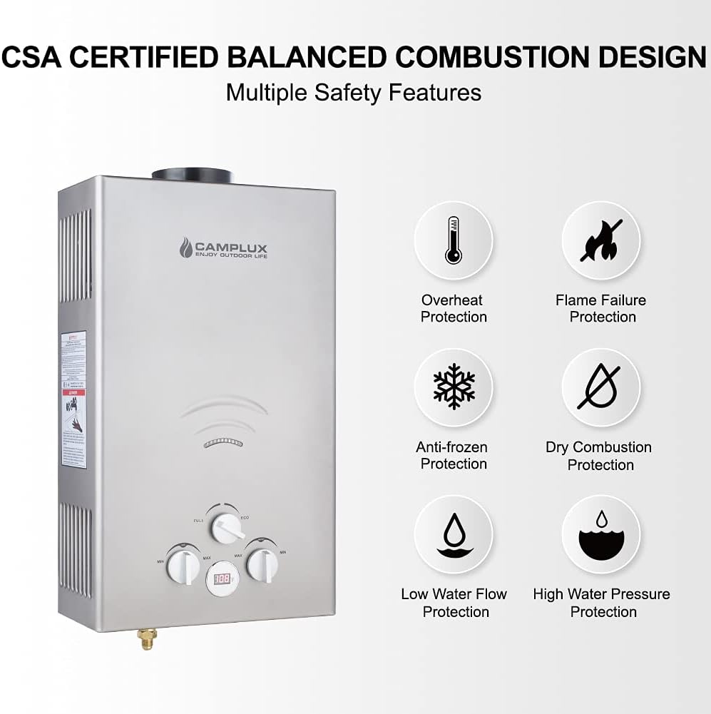 Tankless Water Heater, Camplux Outdoor Portable Propane Gas Tankless Water Heater With Rain Cap for Camping Showers
