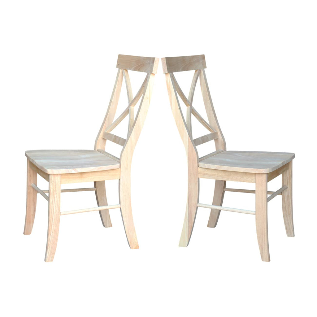 Set of 2 X-Back Solid Wood Chairs, Unfinished