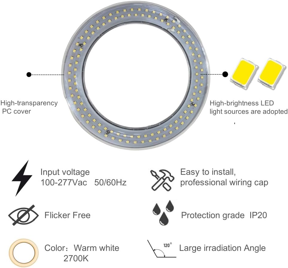 T9 LED Circline Light Bulb,8 Inch 12W 2700K Clear Cover LED Circular Light, Flicker Free Led Replacement for 22W