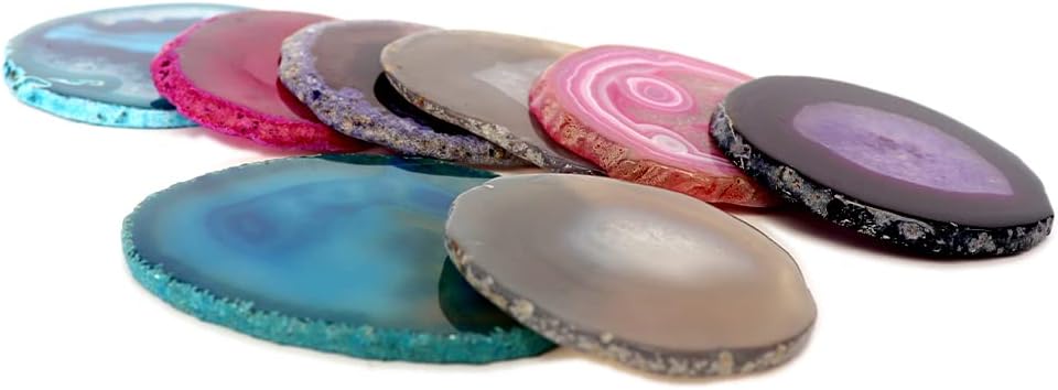 Natural Agate Coasters, Brown Geode Stone Slices 3-3.5'' for Drinks Coffee Wine, Unique Rock Crystal - Set of 4