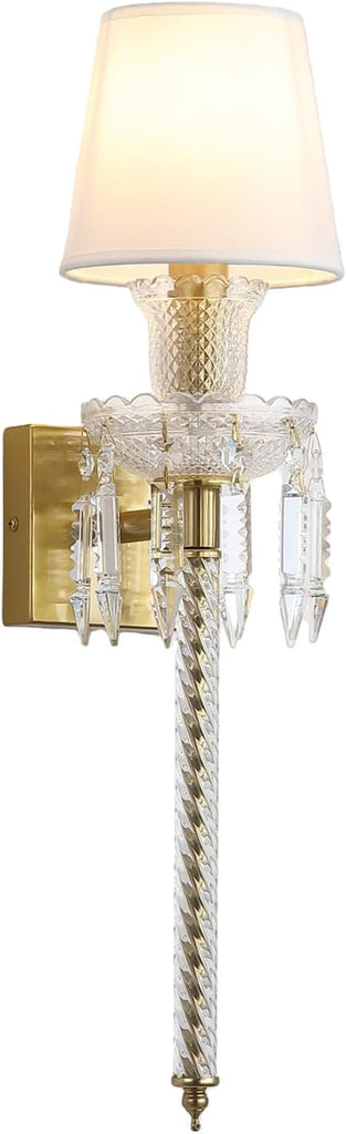 Modern Crystal Wall Sconce with Linen Shade Vintage Crystal Gold Wall Light Modern Glass Golden Wall Lamp for