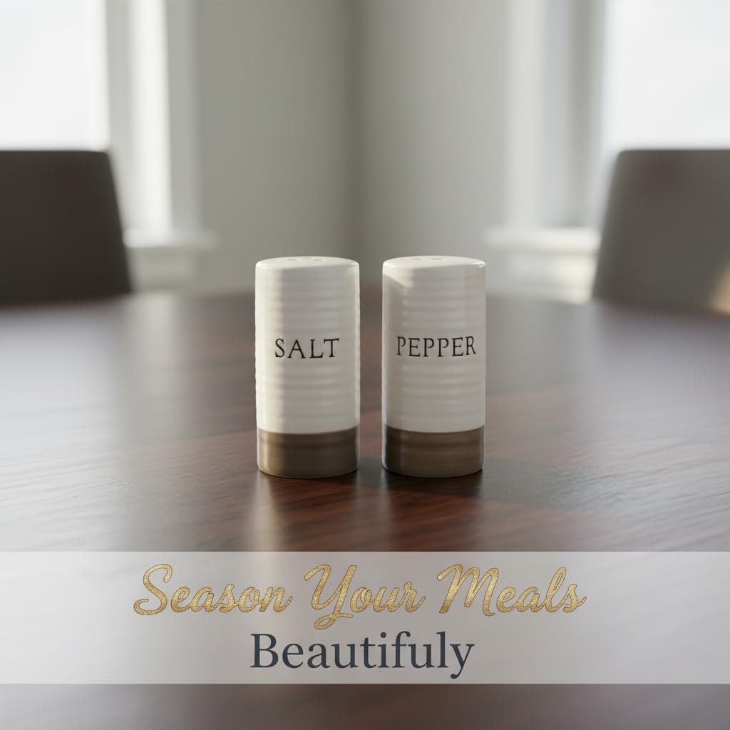 Farmhouse Mini Ceramic Salt and Pepper Shaker Set - Cute Kitchen Table Accessories and Decor, Small 3-Inch Modern - Set of 2