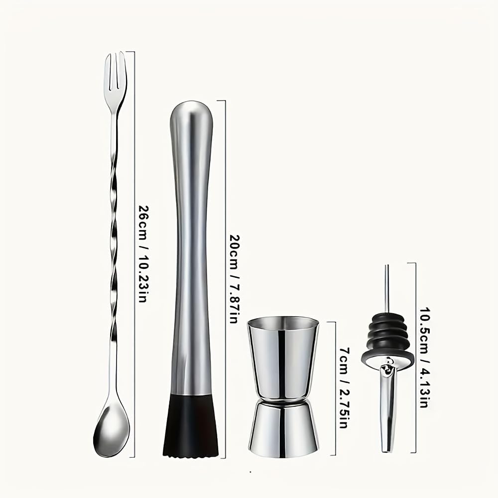 Cocktail Shaker Set Bartender Kit,Professional Bar Set, Jigger,Mixer Spoon, Muddler, Liquor Pourers Ideal Bar - Set of 5