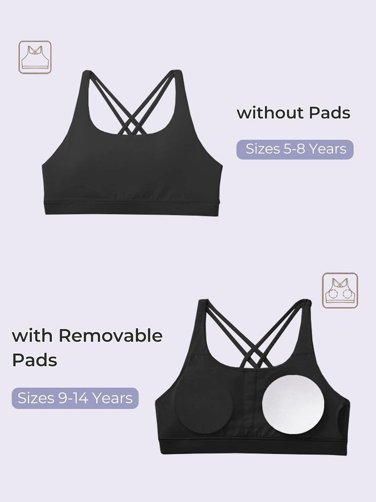 Girls Athletic Sports Bra Kids Strappy Back Training Bra