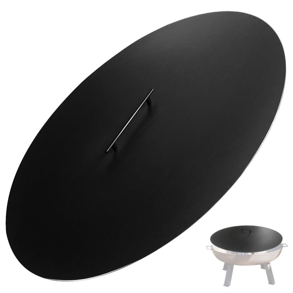 34" Fire Pit Cover Lid Round Outdoor Fireplace Cover Lid Heat Resistant Flat Fire Pit Burner Pan Cover for Round