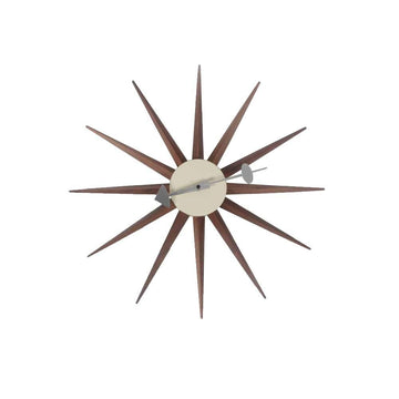 Modern Mid Century Retro Silent Wood Wall Sunburst Clock Walnut