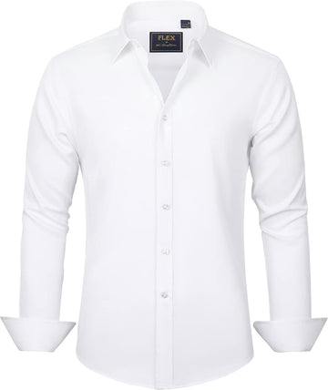 Boy's Long Sleeve Dress Shirts Solid Stretch Wrinkle-Free Shirt Kids Casual Button Down Shirts School Uniform