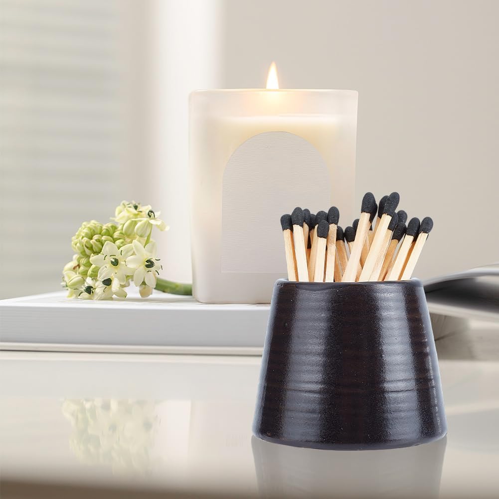 Match Holder Ceramic White Black Match Box House Matchstick Holder Pot Minimalist Cute Home Decor Matches - Set of 2