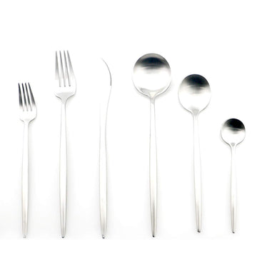 Luxury Silverware Royal Cutlery Set - 24 Pieces Flatware Set - Service For 4 Silver 18/10 Stainless Steel - Matte