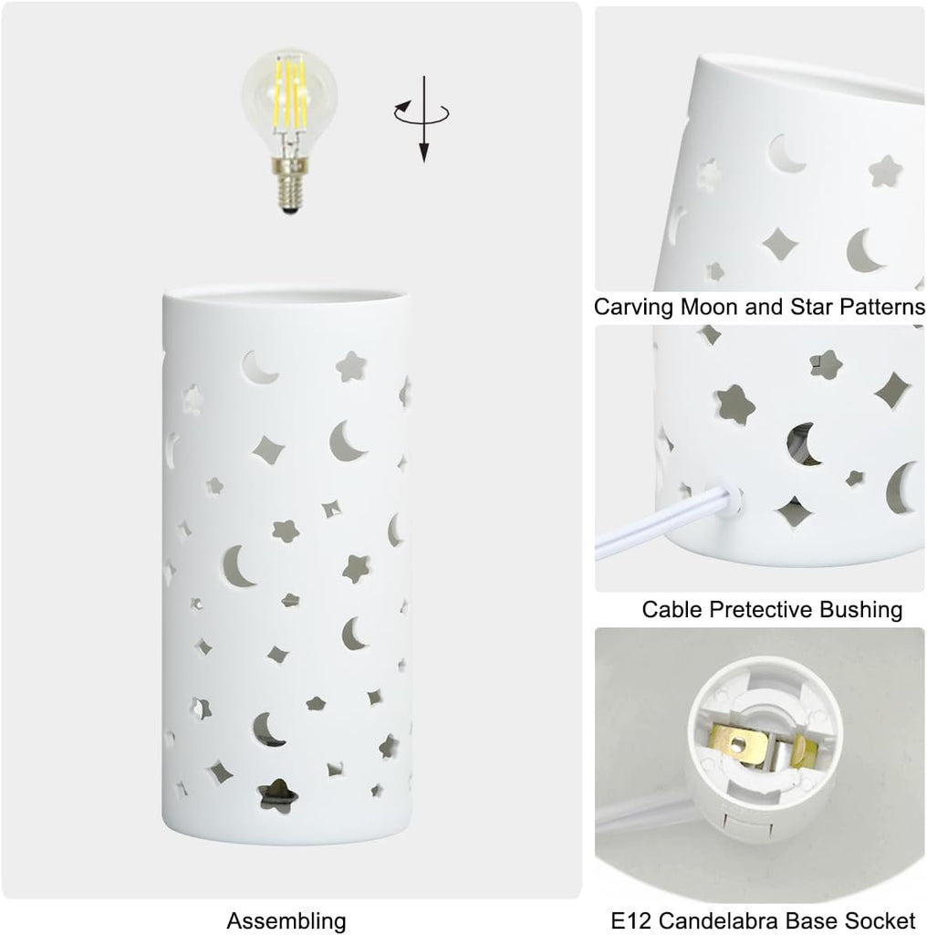 Dana White Modern Ceramic Moon Carving Table Lamp,Kids Night Ceramic Table Lamp,Φ3.54×H7.87IN,Bulb Excluded