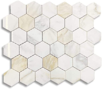 Calacatta Gold Marble 2 inch Hexagon Mosaic Tile for Wall and Floor Kitchen Backsplash Bathroom Flooring Shower
