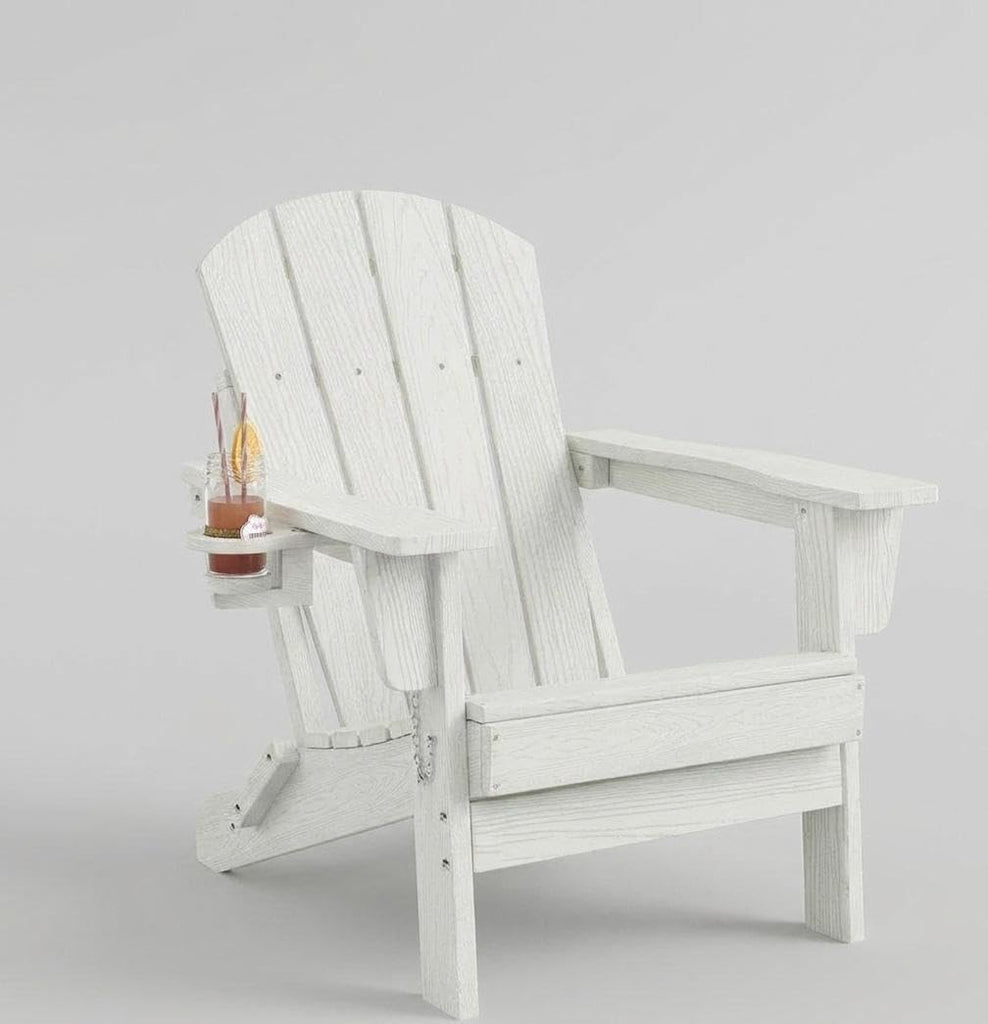 Folding Adirondack Chair, Weather Resistant HDPE Outdoor Patio Chair with Wood Grain Texture, Collapsible Durable &
