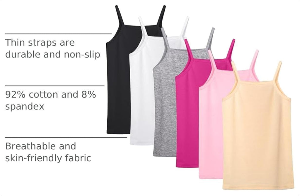 6 Pack Toddler Girls Tank Top Soft Solid Sleeveless Cami Undershirts