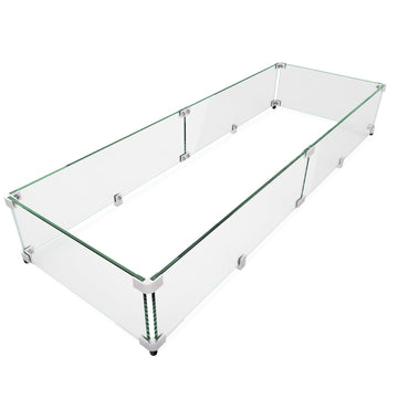 45 x 15.5 Inch Glass Wind Guard for Rectangular Fire Pit Table, Thick and Sturdy Tempered Glass Panel with Hard
