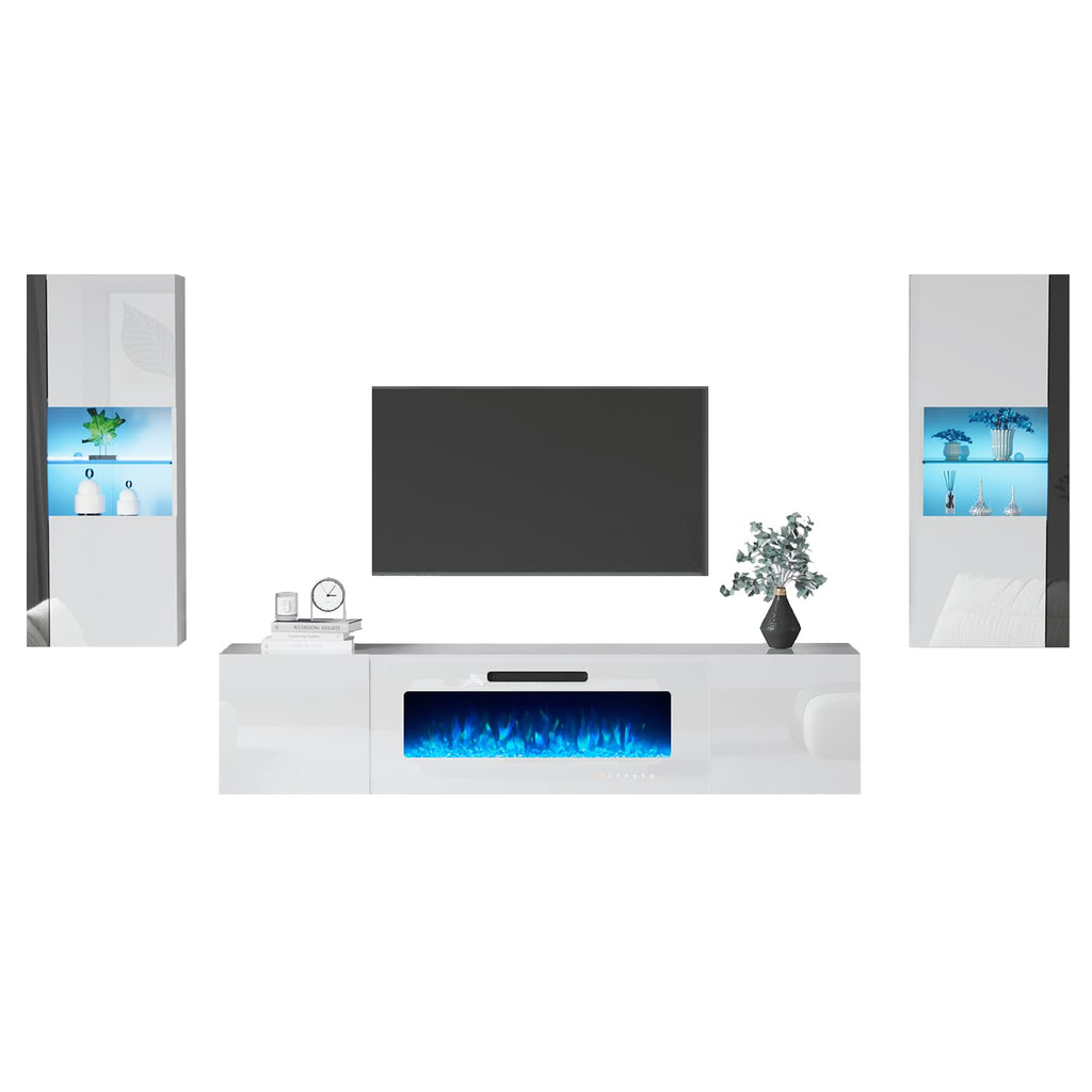 Wall Unit Entertainment Center with 40" Electric Fireplace, Includes 80" Floating Fireplace TV Stand, 2 x Wall