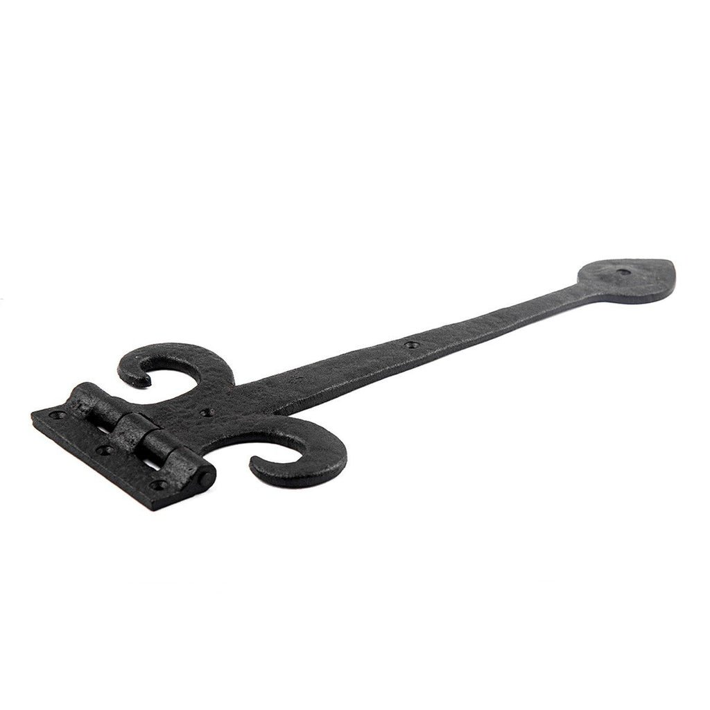 Black Wrought Iron Strap Hinge 15.5" Fleur De Lis Style Flush Mount Heavy Duty Spade Tip Strap Gate and Door Hinges