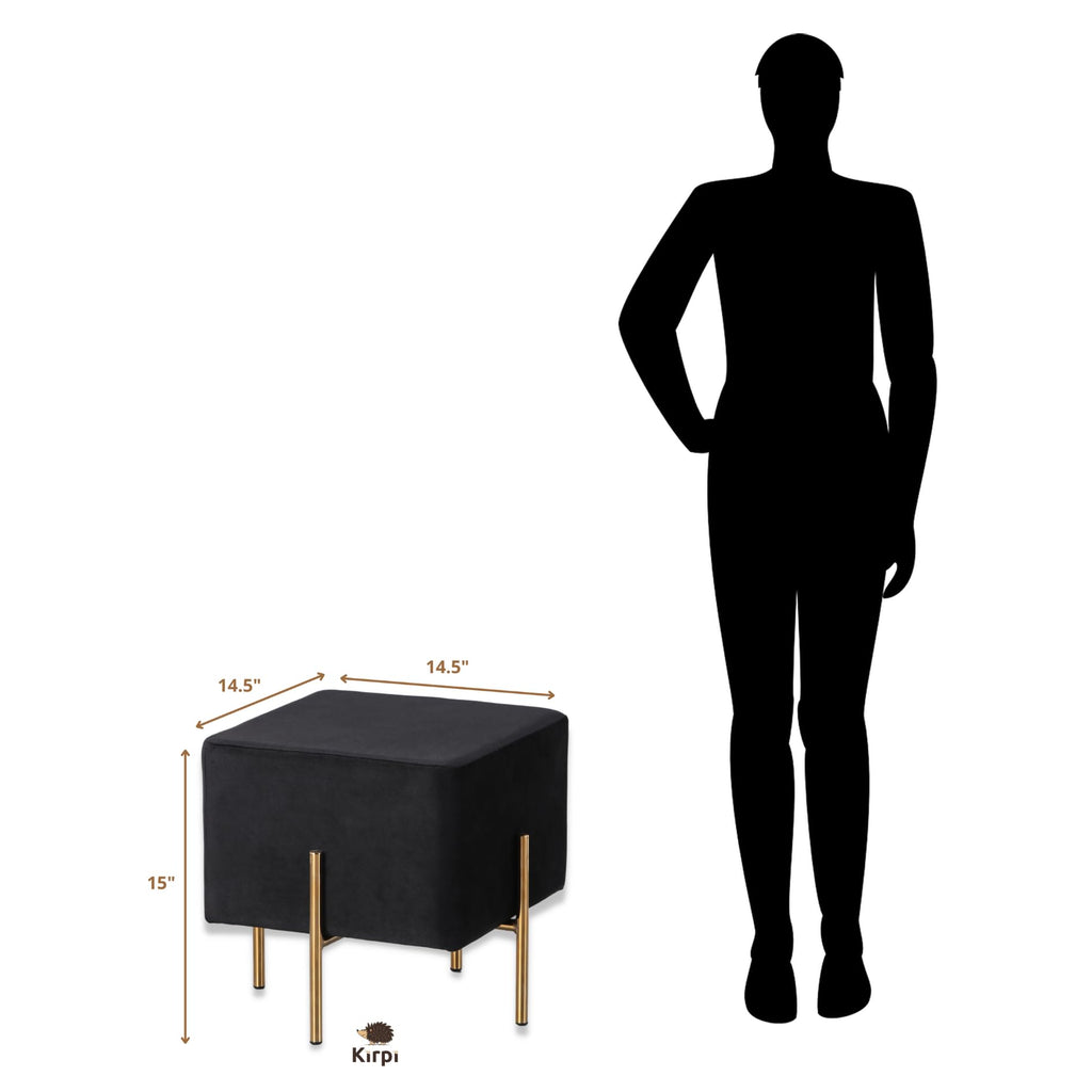Black Velvet Foot Stool Set of 2, Modern Luxury Vanity Ottoman Stools with Gold Legs, Cube Accent Foot Rest Bedroom