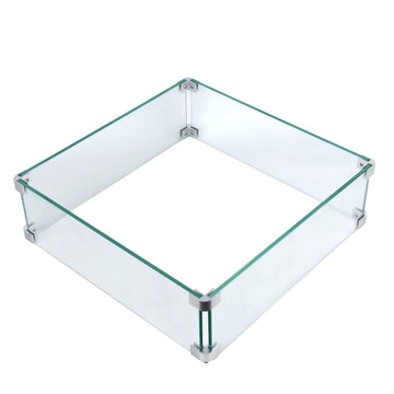 Fire Pit Wind Guard, 17.5 Inch Square Fire Pit Glass Wind Guard
