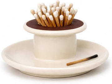 Handcrafted Ceramic Match Holder with Striker and Tray - Minimalist Candle Accessory, Decorative Match Striker