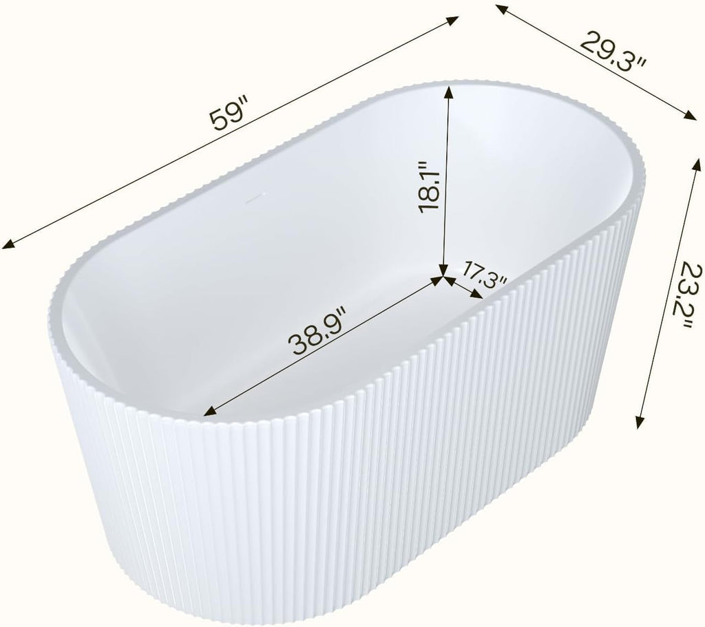 59 Inch Acrylic Freestanding Bathtub, Deep Soaking Tub with Non-Slip Base, cUPC Certified Free Standing Tub, Chrome