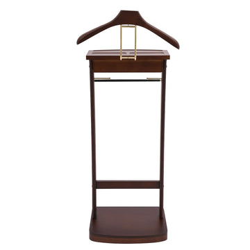 Wooden Freestanding Clothes Stand with Sturdy Base, Multi-functional Suit Valet Stand, Coat Rack with Top Drawer, Tie
