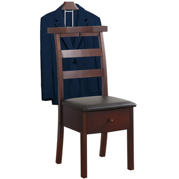 Wood Chair Valet Stand, With Hanger Trouser Bar, Top Storage Tray Wardrobe, With Large Drawer Clothing Rack, Men